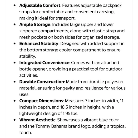 NWT Tommy Bahama Tropical Insulated Backpack Cooler. - Picture 6 of 12